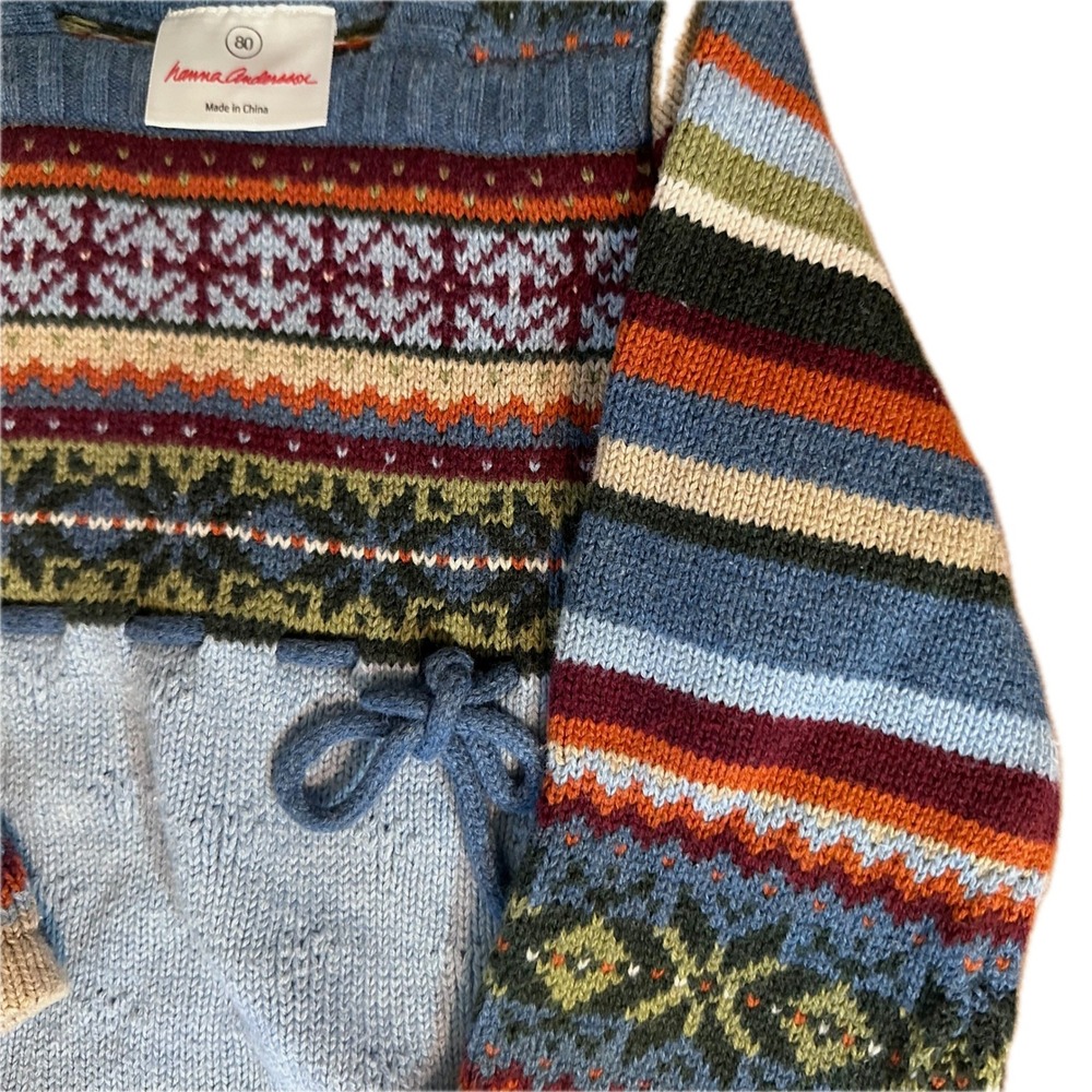 Hanna Andersson Blue Fair Isle Knit Sweater Dress Size 80 12-18M Nordic Holiday - Picture 3 of 4